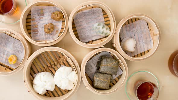 Top view of eating chinese dim sum alt