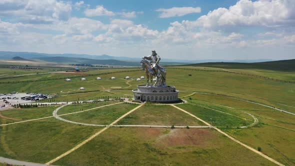 Aerial Around View of Genghis Khan Statue Mongolia alt