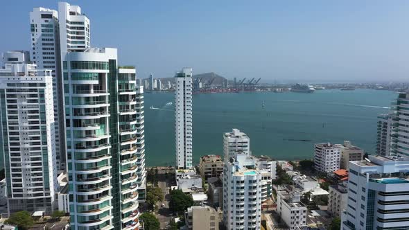 Industrial Port and Luxury Hotels in Cartagena Colombia Aerial View