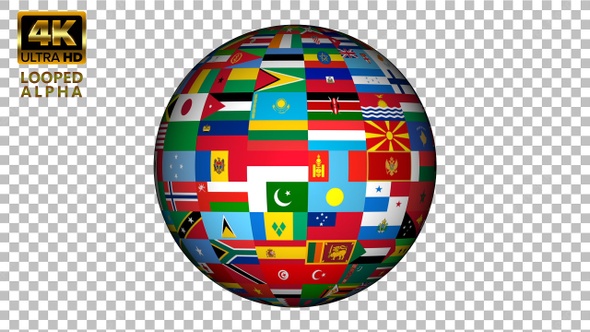 All Country Flags in a Rotating Globe 4K alt