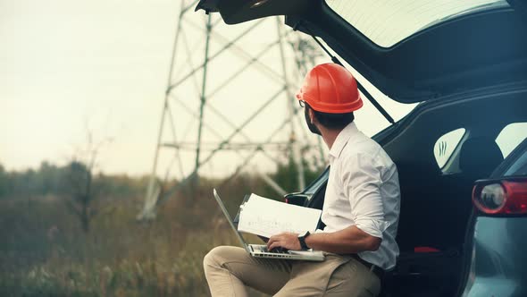 Engineer Power Transmission Construction.Electrician Engineer Works On Power Plant.Industry Worker alt