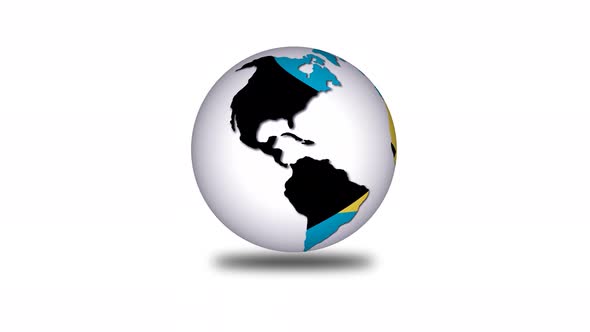 Bahamas Flag 3d Rotated Planet Animated White Background