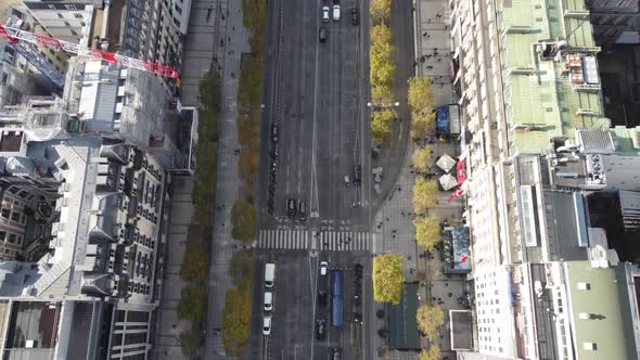 Drone Flying Over a Street in the Center of Paris