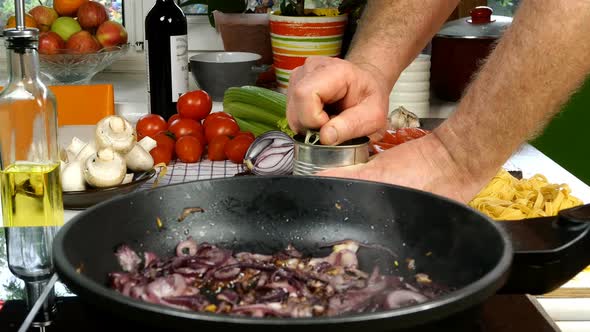 Table in Domestic Kitchen Preparation of Mediterranean Food