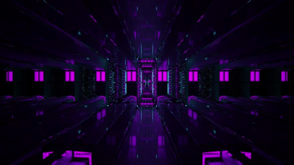 A 3D Illustration of 60 FPS Geometric Corridor with Neon Illumination in  FHD