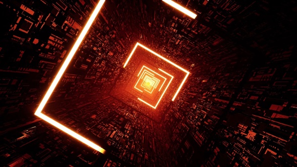 Red Orange Color Light Stroke Technology Pattern Square Shape VJ Tunnel Rotation Loop alt