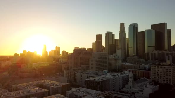 Epic Golden Sunset Over Downtown Los Angeles Cityscape