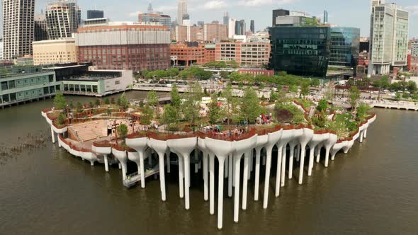 Aerial Drone Shot of New Little Island Park on Hudson River in New York City, NY alt