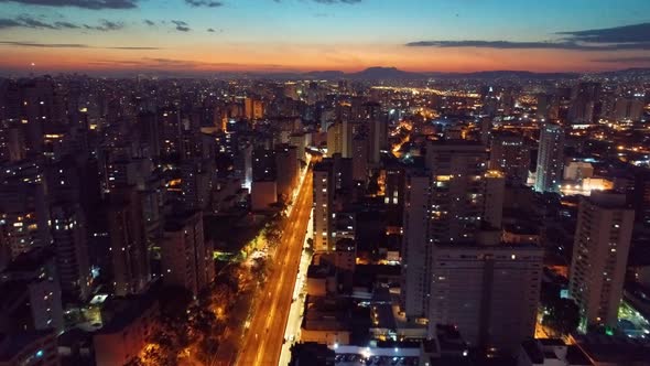 Sunset downtown Sao Paulo Brazil. Downtown district at sunset scenery. alt
