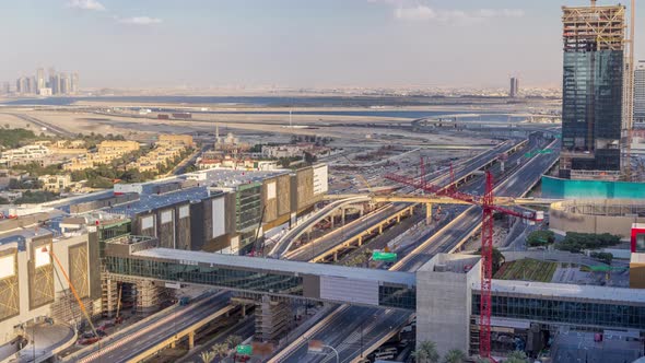 Aerial View of Financial Center Road Timelapse with Under Construction Building alt