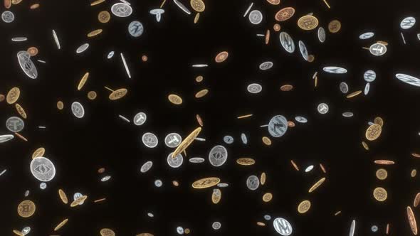 Bitcoin Cryptocurrency Market Crash 3D Falling Coins in Slow Motion alt