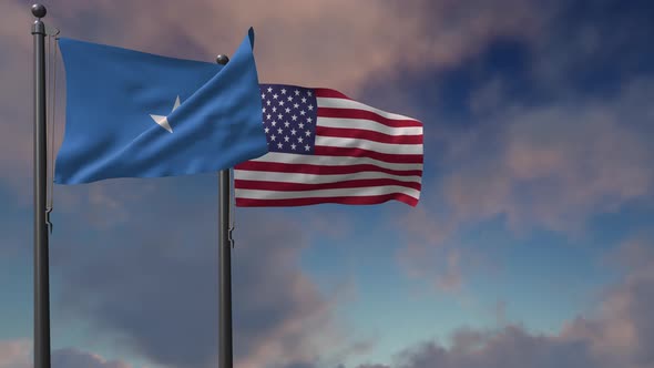 Somalia Flag Waving Along With The National Flag Of The USA - 4K alt