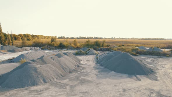 Aerial View Over Heap of Gravel and Rock Stone on the Cement Plant