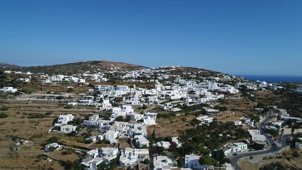 Village of Apollonia on Sifnos Island in the Cyclades in Greece from the sky alt