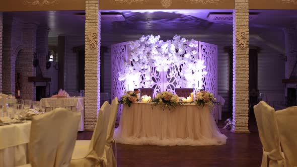 wedding table with decor in the restaurant