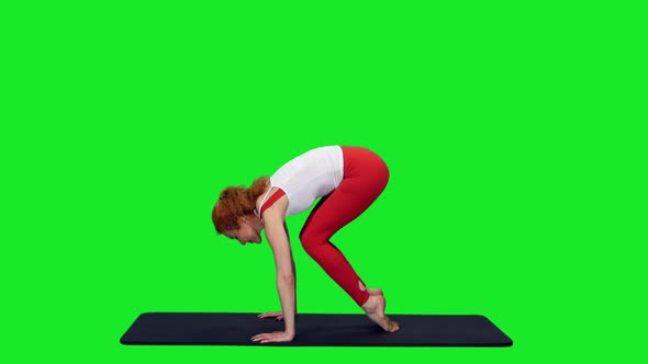 Slim Sporty Woman Doing Yoga Exercises On Mat, Chroma Key