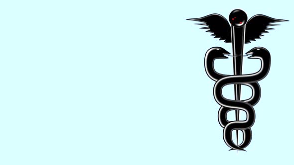 Animated Background Medical Symbol Rod of Asclepius Caduceus Staff of Hermes Snake Wings Blue