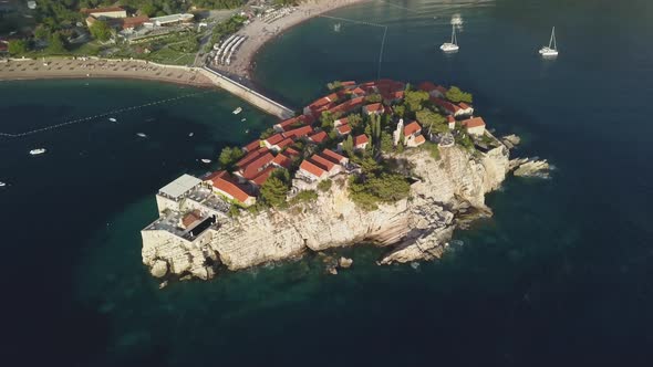 Aerial Footage of Sveti Stefan Island in Budva