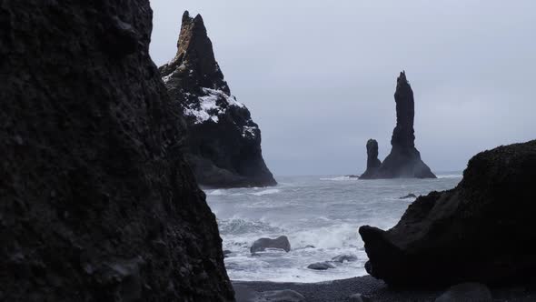 Iceland Black Sand Beach Basalt Rock Formations Troll Toes In Winter