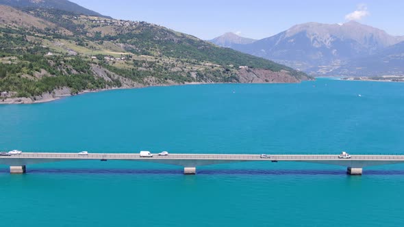 Bridge on Water at Lake De Serre Poncon Alps De Haute Provence France