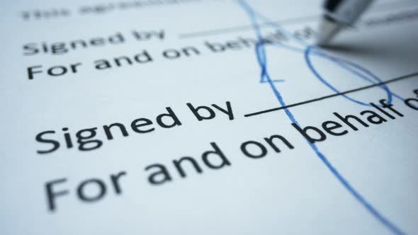 Business Person Signing Contract. Worker Signing Document with Ballpen alt