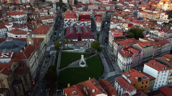 Drone Flight Along the Street Near the Hurch Of St Francis in Porto