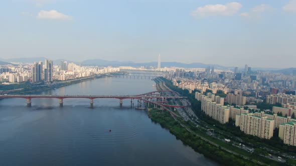 Korea Seoul City Han River Seongsu Bridge Traffic