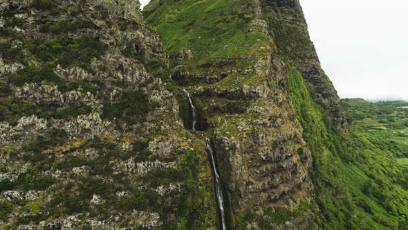 Aerial View Of Steep Waterfall
