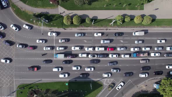 Drones Point of View Traffic Jam Top View Transportation Concept Intersection Crossroad Aerial View alt