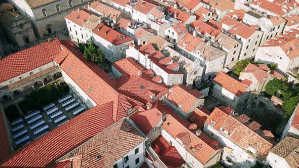 Aerial View of the roofs at sunset in Old Town of Dubrovnik, Croatia