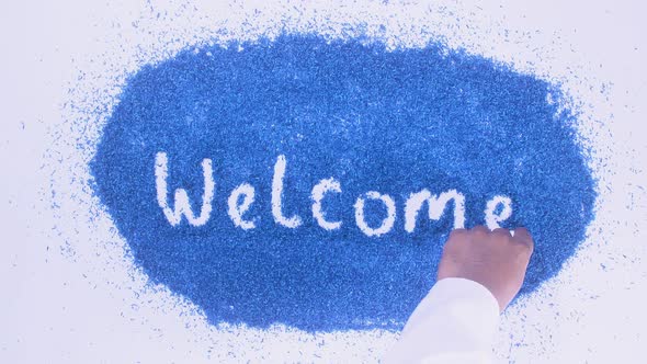 Indian Hand Writes On Blue Welcome