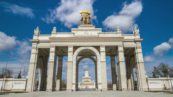 VDNK or VDNH, Moscow, Russia without people. Time Lapse