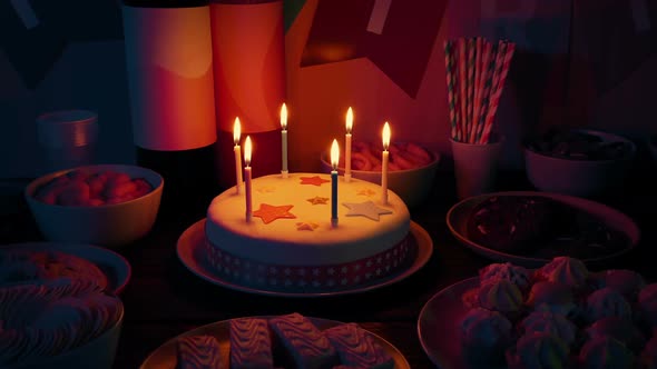 Birthday Cake With Candles In Dark Room, Stock Footage | VideoHive