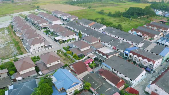Aerial view of residential neighborhood. Urban housing development from above alt