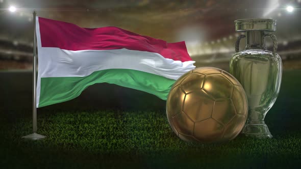 Hungary Flag With Football And Cup Background Loop alt