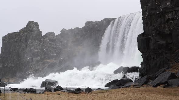 Thingverllir National Park Waterfall Iceland Slow Motion