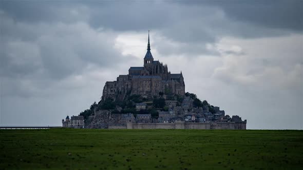 Mont Saint-Michel, France, Timelapse  - The Mont Saint-Michel during the rainy day