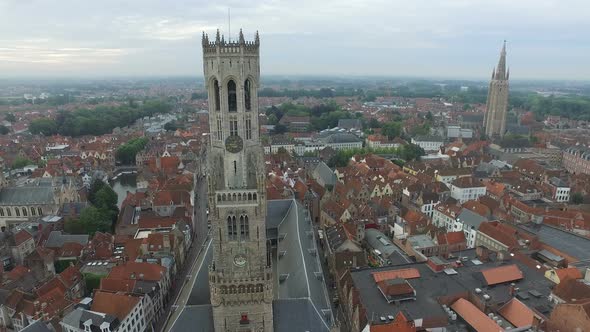 Aerial view of the medieval city of Bruges