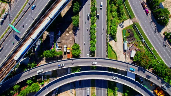 Stunning Aerial view drone shot above freeway traffic alt