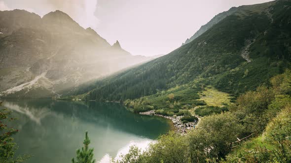 Tatra National Park, Poland. Famous Mountains Lake Morskie Oko Or Sea Eye Lake In Summer Evening alt