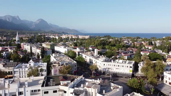Top view from Kemer, a beautiful city in the middle of Lycian Way, Turkey. Mountains, beach and the alt