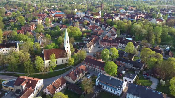Aerial View of Kuldiga Old Town With Red Roof Tiles and Evangelical Lutheran Church of Saint Catheri alt