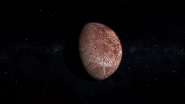 spinning Make Make planet on stars background. Spinning fictional realistic Make Make planet. alt