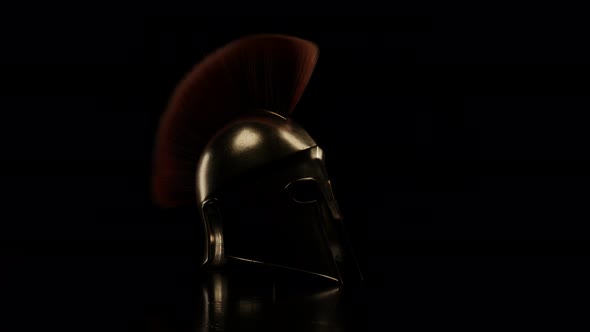 Ancient Greek Sparta Type Helmet In Low Key Light