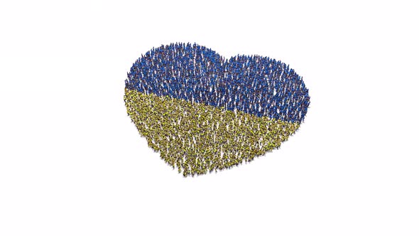 People Gather And Form Heart Shaped Ukrainian Flag