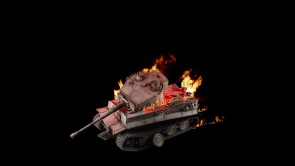 Destroyed And Burning German Tank alt