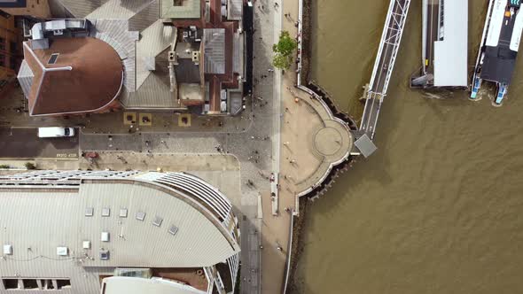 Drone View of the Pier with Pleasure Boats in the Center of London