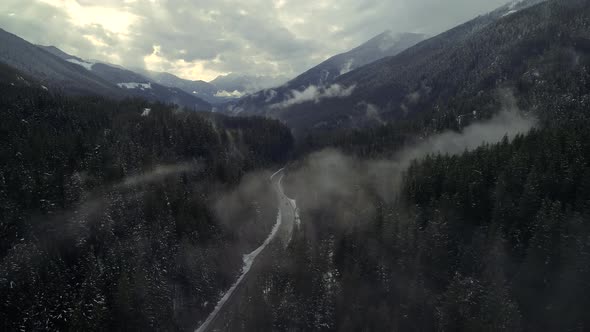 Amazing Mountain Highway Aerial Dramatic Valley Fog alt