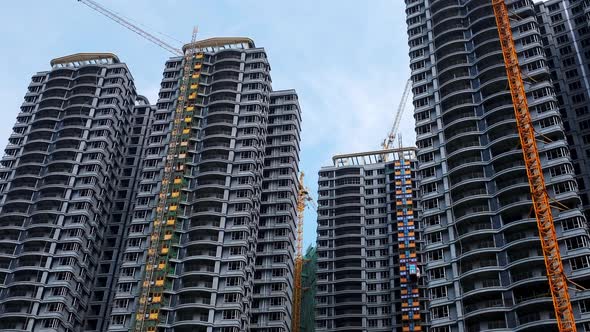 Panorama of a Highrise Building Under Construction