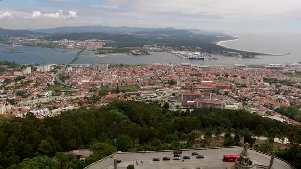 Santa Luzia church sanctuary drone aerial view in Viana do Castelo, in Portugal alt